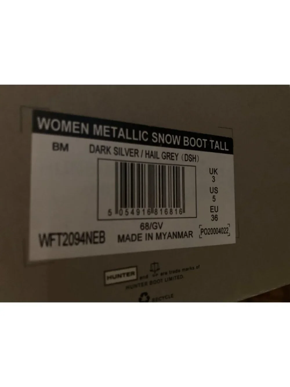 Hunter Original Metallic Dark Silver Insulated Tall Snow Boots Size 5 US New